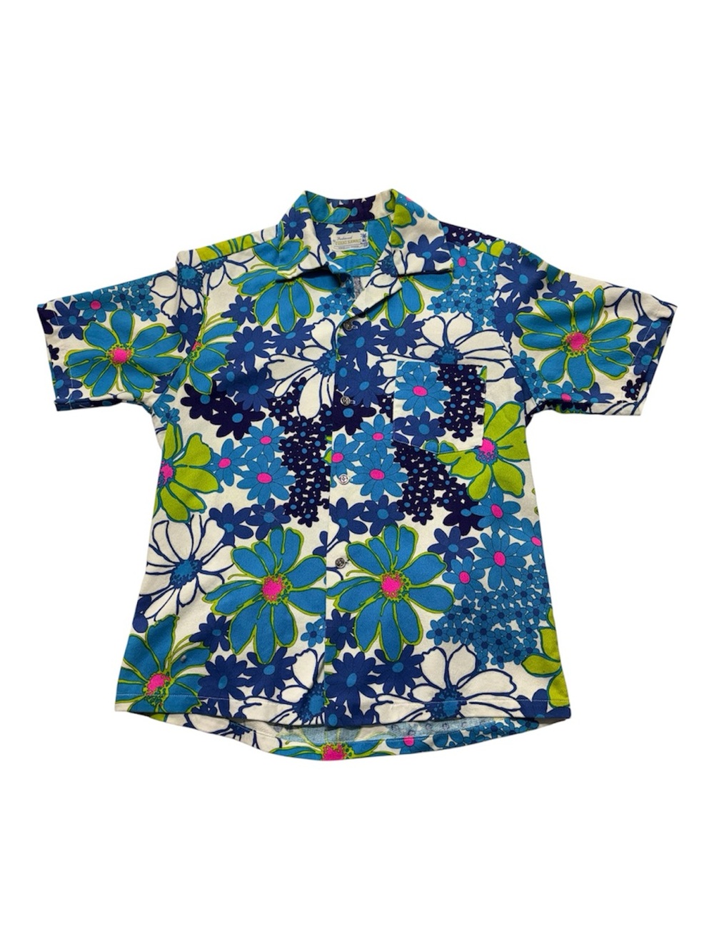Tohki Hawaiian Vintage Floral Button Front Shirt Blue Green Pink Men’s M